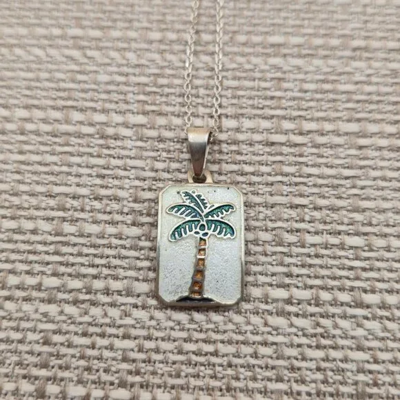18 Inch Sterling Silver Unique Palm Tree Pendant Rustic Necklace A5947 - Picture 3 of 7